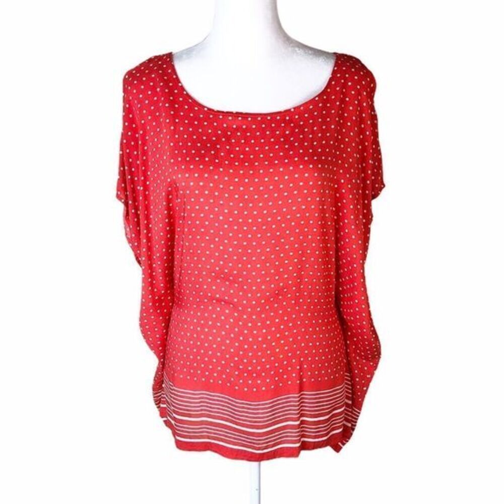 Anthropologie Odille Red Orange Polka Dot Blouse Size‎ Small